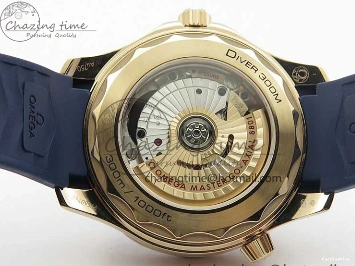 0411 2018 Seamaster Diver 300M RG Blue Ceramic VSF 1:1 Best Edition Blue Dial on Blue Rubber Strap A WeatherProof 7914